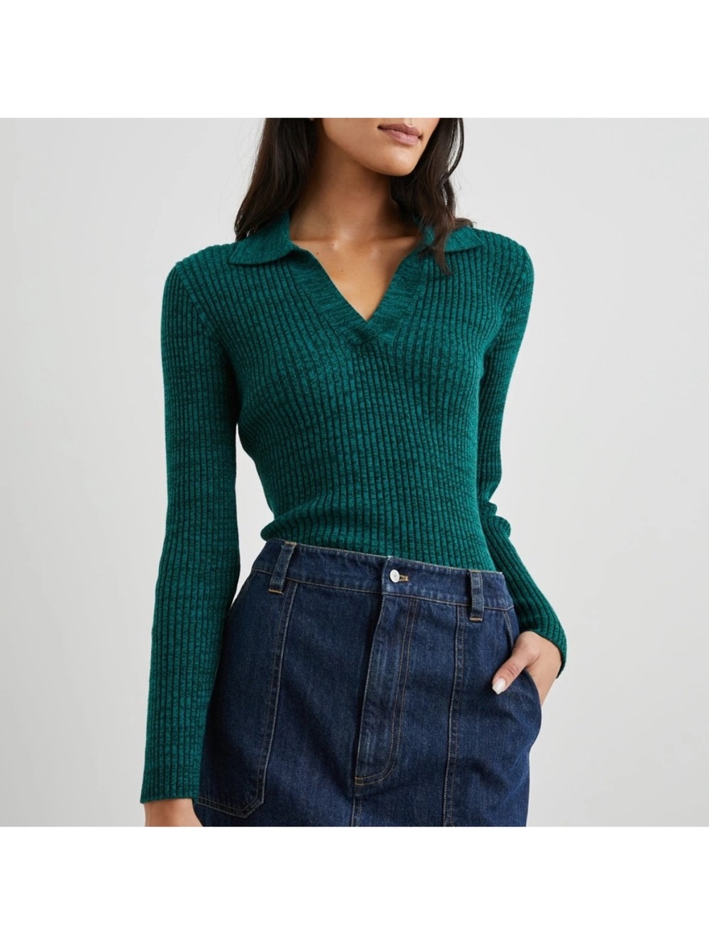 Rails Teal Ribbed V-Neck Pullover